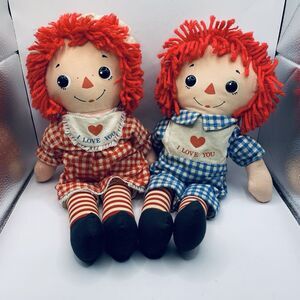 Vintage Raggedy Ann & Andy Bedtime Doll Set 14” Knickerbocker Raised eyes